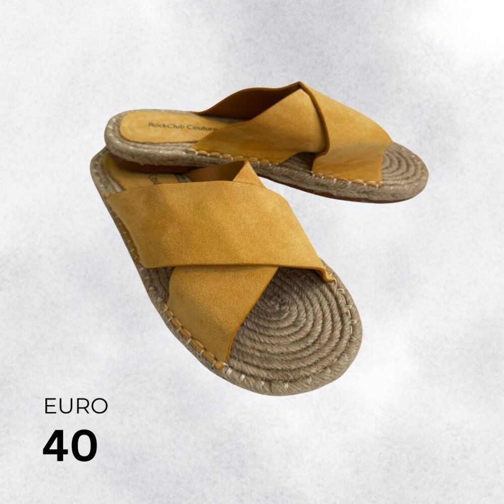 RockClub Couture Women's Mustard Yellow Suede Strap Espadrille Slides Size 9